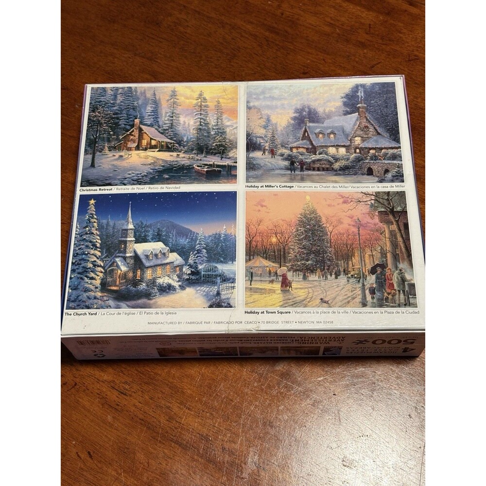 Thomas Kinkade 4-in-1 Winter Christmas Jigsaw Puzzle Set Ceaco 500 Piece Each